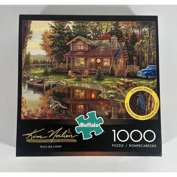 Kim Norlien Peace Like A River Jigsaw Puzzle 1000 Pcs Complete Buffalo Log Cabin - Picture 1 of 11